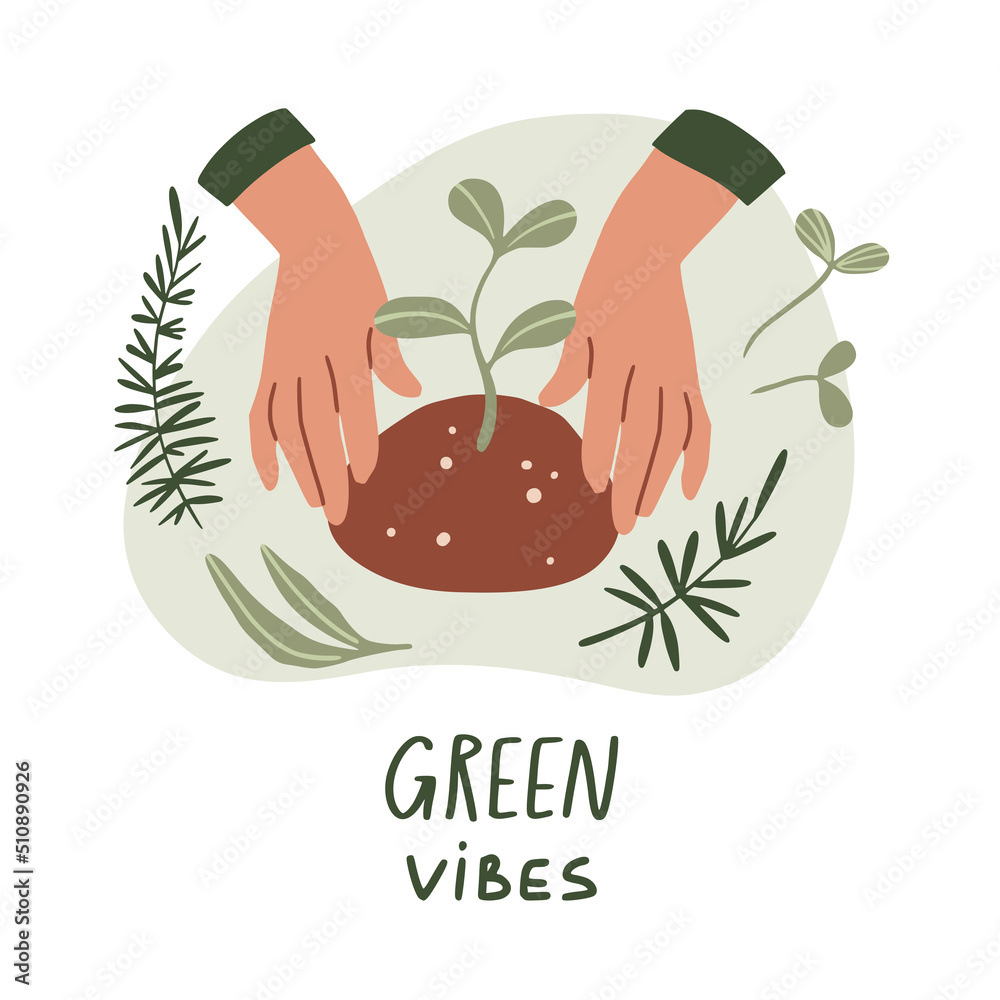 Green vibes. Vector hand drawn icon set of gardening Green vibes. Vector hand drawn icon set of gardening