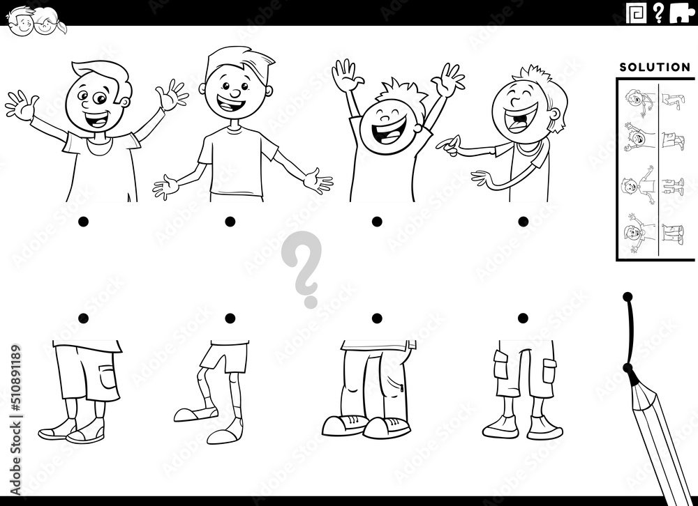 match halves of cartoon boys pictures game coloring page match halves of cartoon boys pictures game coloring page