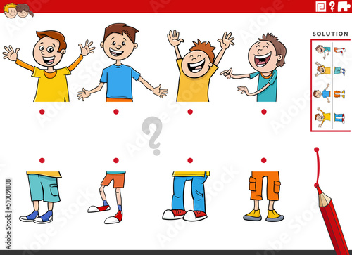 match halves of pictures game with cartoon boys