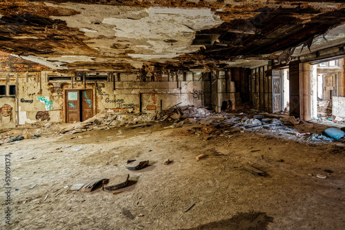 An abandoned church and theater in Gary, Indiana