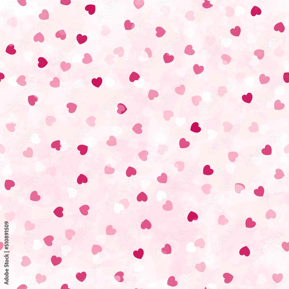 Hearts seamless pattern, cute watercolor vector background with small hearts, baby print, 14 february Valentine backdrop