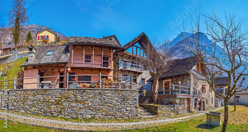 Panorama of Frasco housing, Valle Verzasca, Switzerland photo