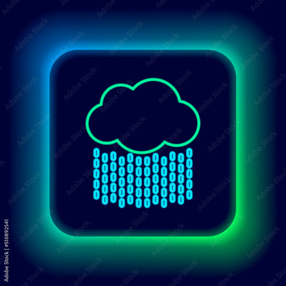 Glowing neon line Cloud with rain icon isolated on black background. Rain cloud precipitation with rain drops. Colorful outline concept. Vector Glowing neon line Cloud with rain icon isolated on black background. Rain cloud precipitation with rain drops. Colorful outline concept. Vector