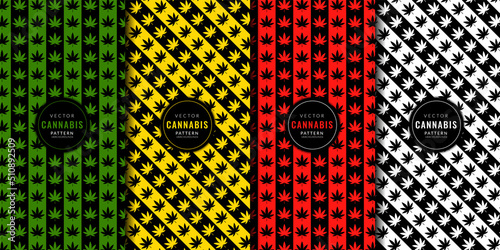 Abstract cannabis pattern combination set. Marijuana leaf template background. Rastafarian concept. Brochure cover template.