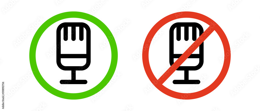 Skeletal microphone icon set. Permission or mute microphone icons. Vectors.