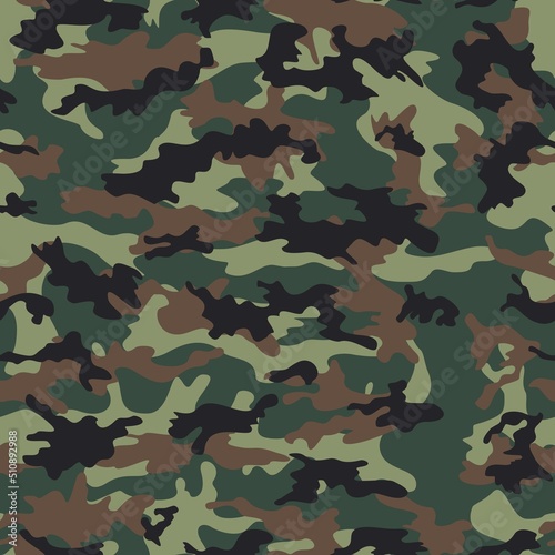 Army green camouflage pattern, military uniform, seamless vector background. Disguise