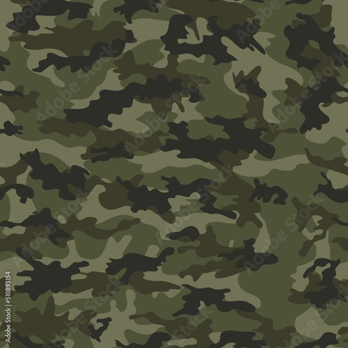  Army camo vector pattern, seamless background for textiles. Disguise. Fashion print. Forest illustration.