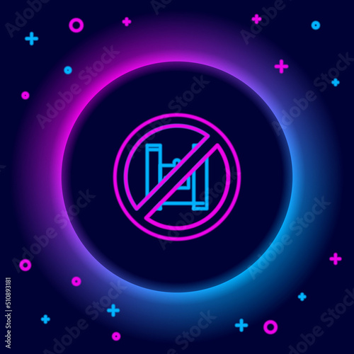 Glowing neon line Say no to plastic bags poster icon isolated on black background. Disposable cellophane and polythene package prohibition sign. Colorful outline concept. Vector