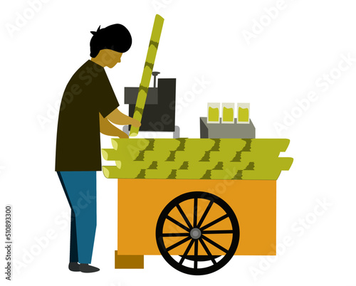 Vector graphic illustration. selling sugarcane juice. Individually on white background