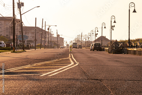 Looking up Beach Ave in Cape May just after sunrise