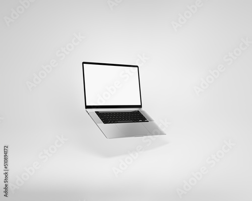 Laptop, tablet PC and mockup with blank screen in isometric perspective. Brand new laptop computer. Laptop blank screen digital device.  Blank screen laptop computer. 3d rendered illustration