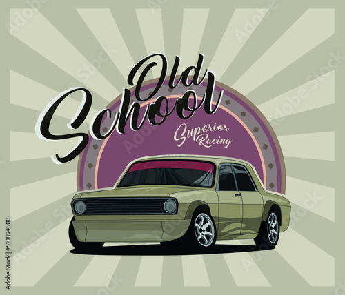 Vector of a classic vintage car. Retro car poster. Old School. Racing team, tuning. Realistic Vector illustration for sticker, poster or badge