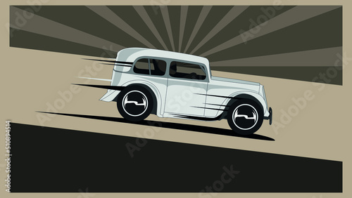 Vector of a classic vintage car. Retro car poster. Old School. Racing team, tuning. Realistic Vector illustration for sticker, poster or badge