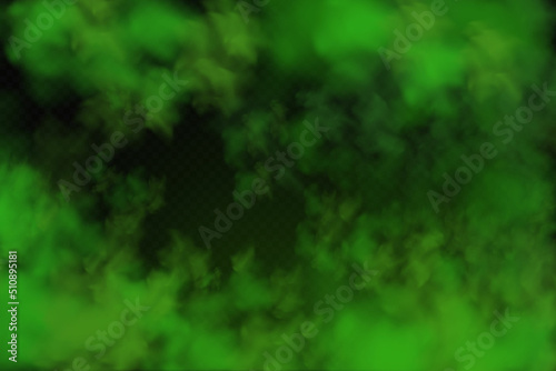 Green stink bad smell, smoke or poison gases,chemical toxic vapour.Vector realistic set of stench breath or sweat odor isolated on transparent checkered background.