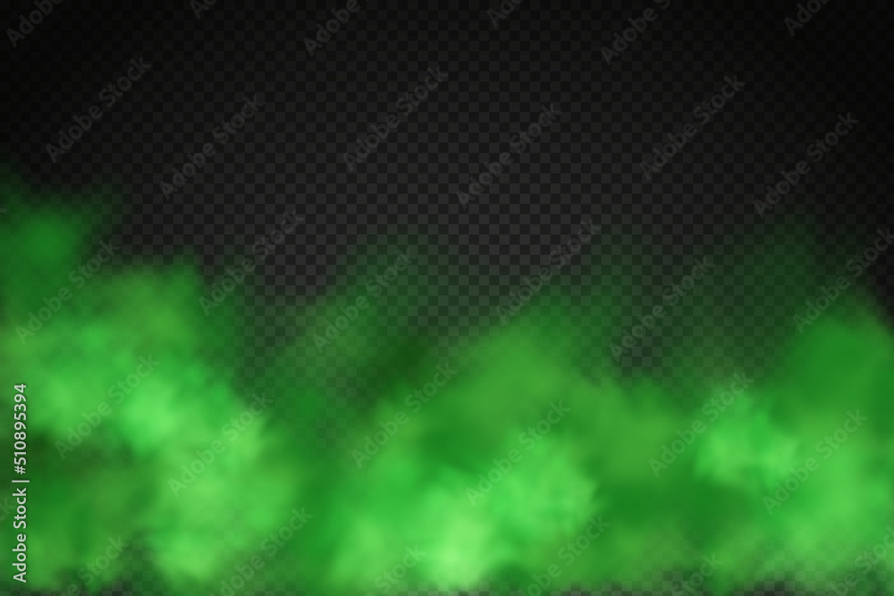 Green stink bad smell, smoke or poison gases,chemical toxic vapour.Vector realistic set of stench breath or sweat odor isolated on transparent checkered background. - obrazy, fototapety, plakaty 