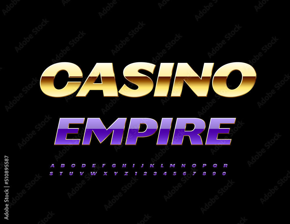 Vector chic Sign Casino Empire.  Artistic Alphabet Letters and Numbers set. Premium shiny Font.