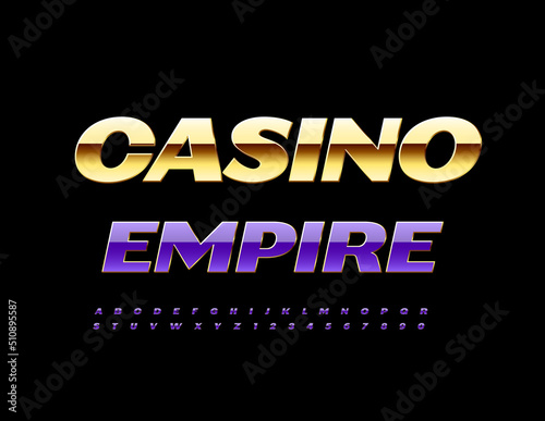 Vector chic Sign Casino Empire. Artistic Alphabet Letters and Numbers set. Premium shiny Font.