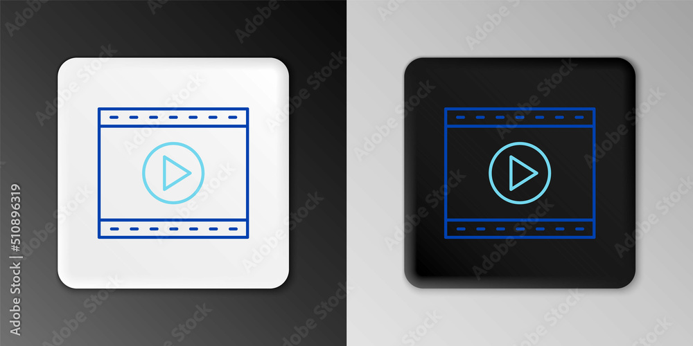 Line Online play video icon isolated on grey background. Film strip with play sign. Colorful outline concept. Vector Line Online play video icon isolated on grey background. Film strip with play sign. Colorful outline concept. Vector