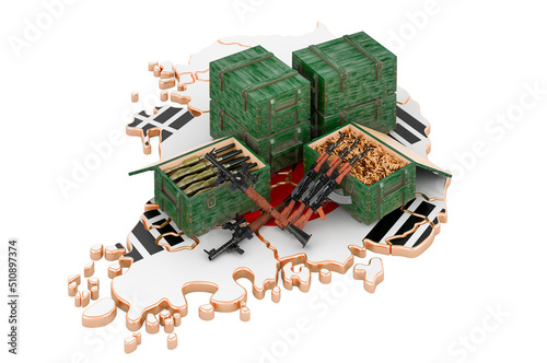 South Korean map with weapons. Military supplies in South Korea, concept. 3D rendering photo