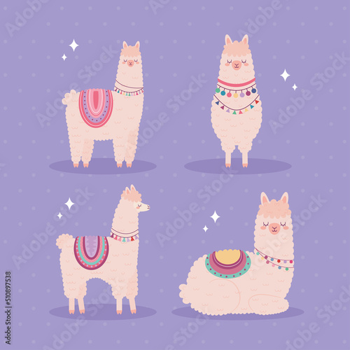 four happy llamas