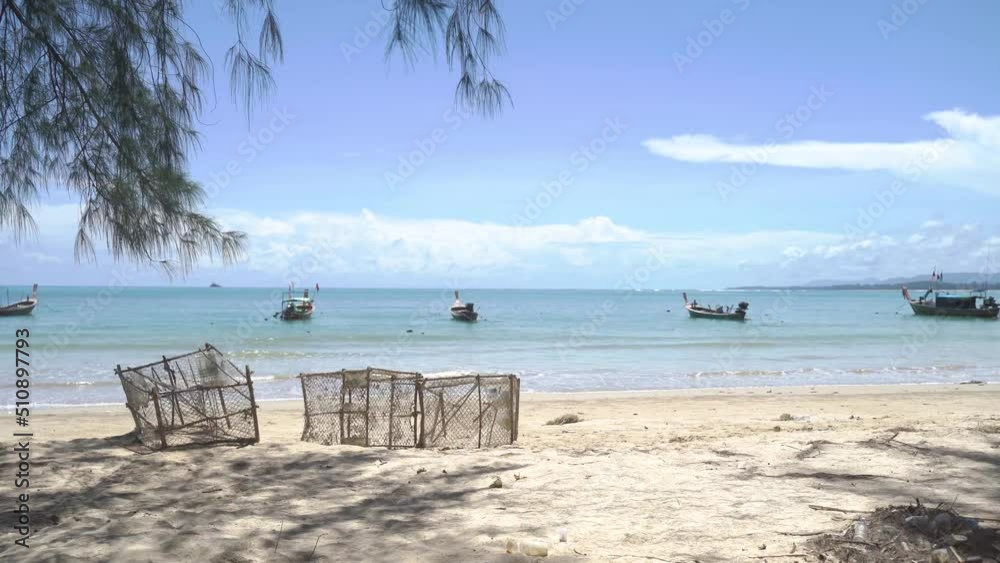 Phuket Thailand Beach Sea. View of the sea, beach and sand in the rainy season sunshine. Beach area background at Nai Yang Beach, Phuket Province, Thailand, 
