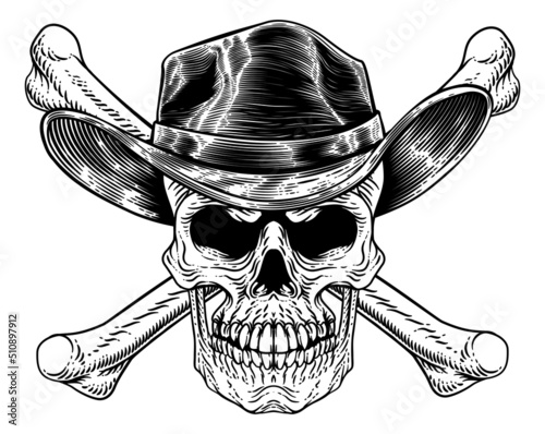 Cowboy Hat Western Skull Pirate Cross Bones