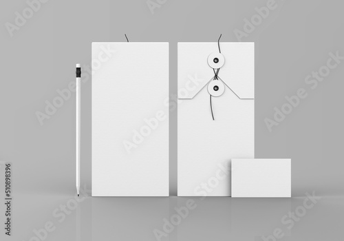 Base white stationery mockup, template for branding identity on a gray background for graphic designers presentations and portfolios. 3D rendering.