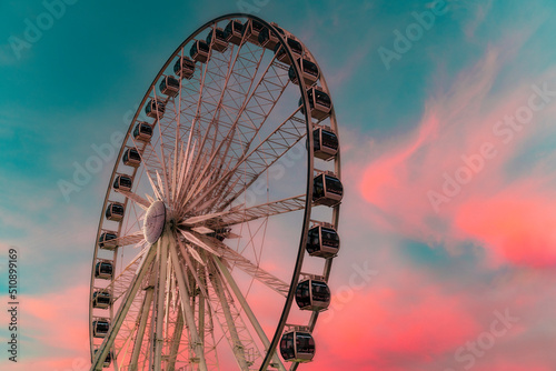 Ferris Wheel At Sunset Carnival State Fair Ride