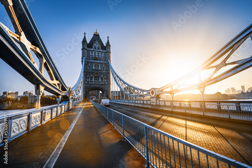 the famous tower bridge of london in the early morning hours