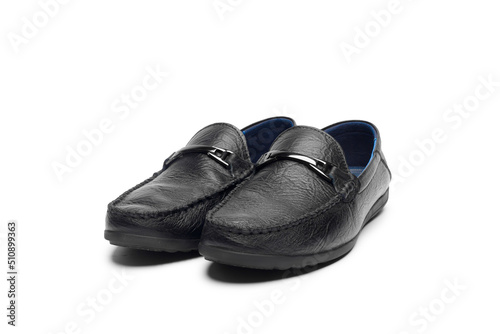 Classic male black leather shoes isolated on a white