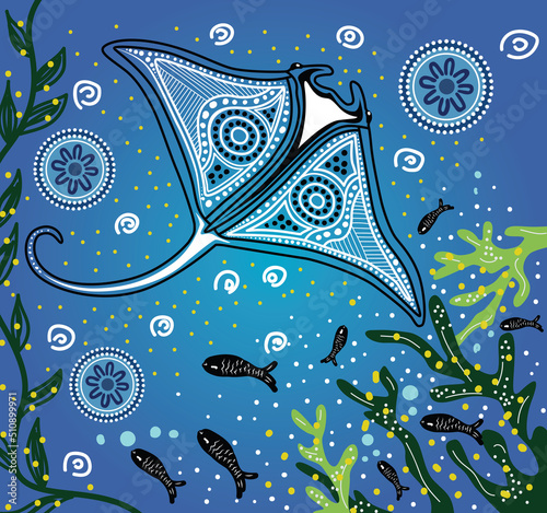Aboriginal art vector painting with stingray