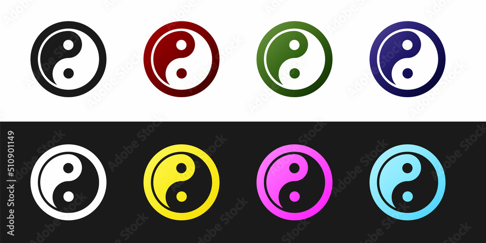 Set Yin Yang symbol of harmony and balance icon isolated on black and white background. Vector Set Yin Yang symbol of harmony and balance icon isolated on black and white background. Vector