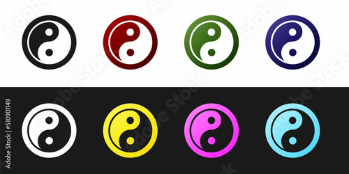 Set Yin Yang symbol of harmony and balance icon isolated on black and white background. Vector