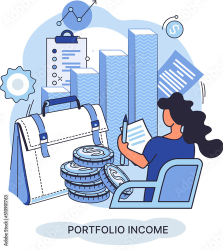 Investment portfolio income dollars currency, buy sell trading, market exchange value metaphor, businessman investor or trader balance portfolio with coins. Financiers analyzing stock market profit