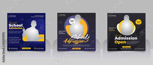 School admission social media post banner, educational social media post square flyer back to school web banner design template.
