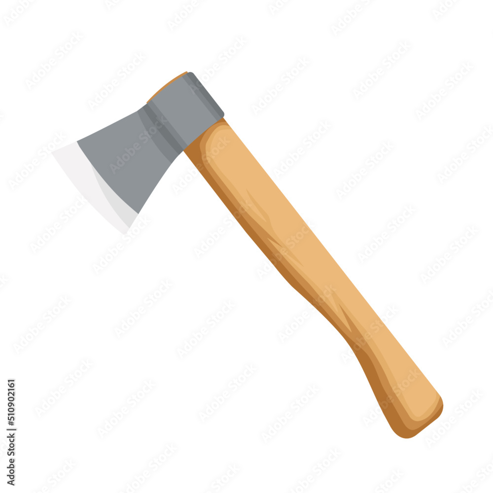 Axe with metal head realistic vector illustration. Cartoon hatchet design. Hatchet with wooden handle. Axe with metal head realistic vector illustration. Cartoon hatchet design. Hatchet with wooden handle.