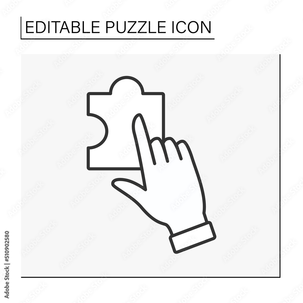 Game line icon. Finger click on puzzle bottom. Intellectual game. Puzzle concept. Isolated vector illustration. Editable stroke Game line icon. Finger click on puzzle bottom. Intellectual game. Puzzle concept. Isolated vector illustration. Editable stroke