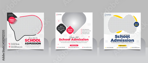 School admission social media post banner, educational social media post square flyer back to school web banner design template.