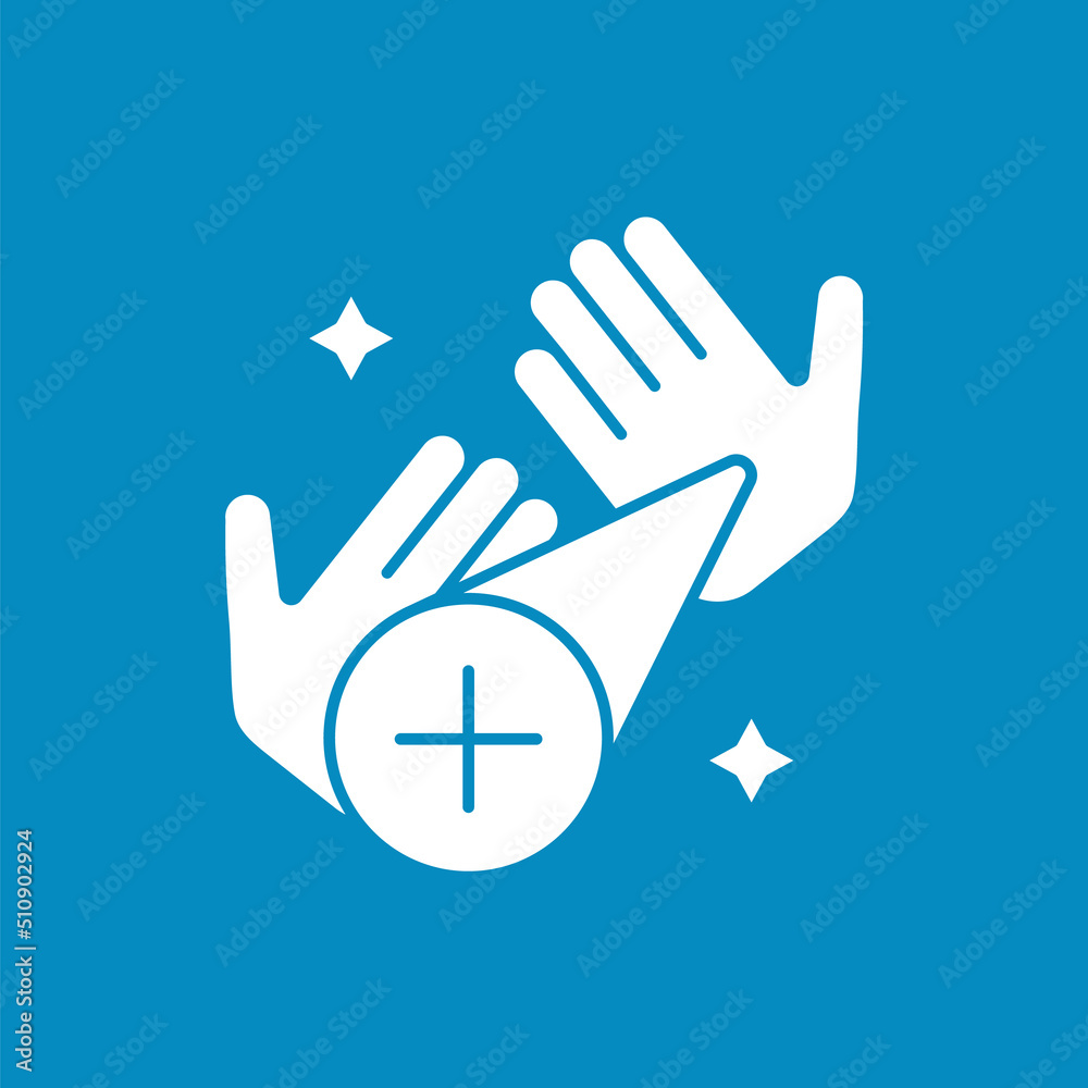 Shining hands glyph icon. Cleaned and cared for palms. Disinfection from bacterias. Hygiena concept. Filled flat sign. Isolated silhouette vector illustration Shining hands glyph icon. Cleaned and cared for palms. Disinfection from bacterias. Hygiena concept. Filled flat sign. Isolated silhouette vector illustration