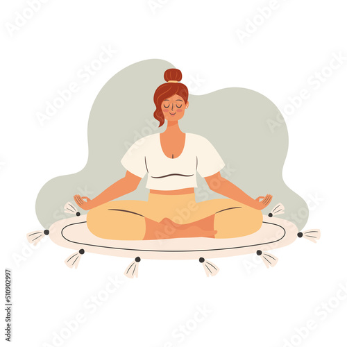Woman has a relax meditation. Self time concept illustration