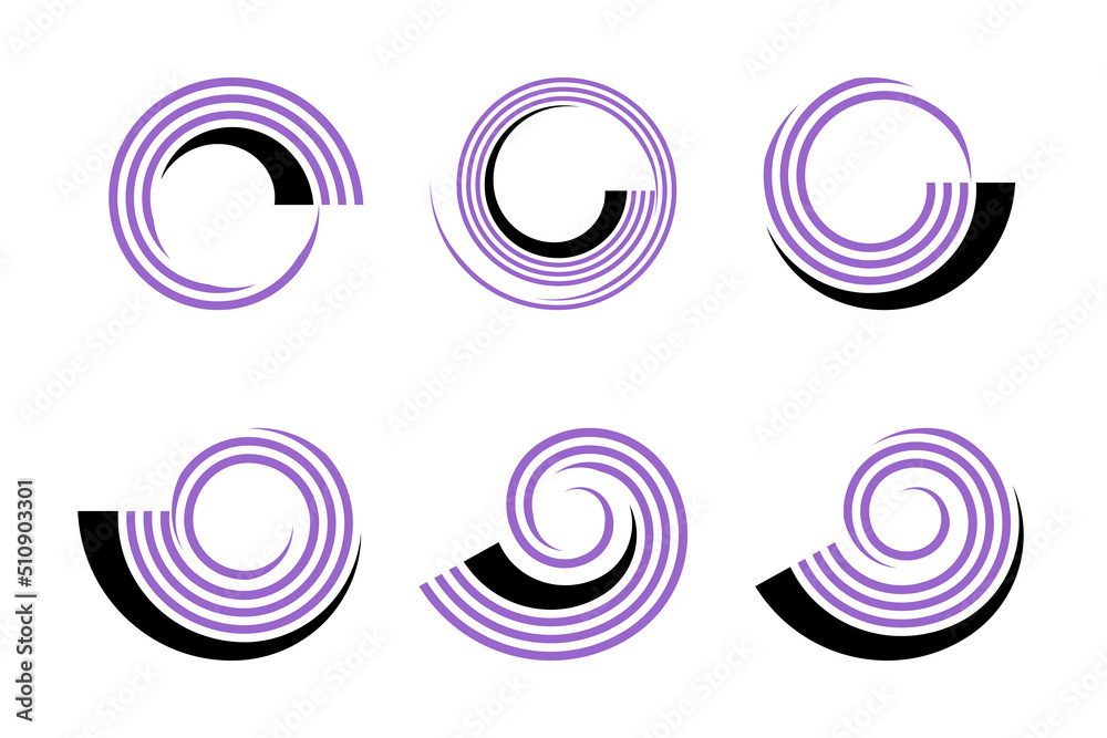 Spiral design elements. Abstract swirl icons.