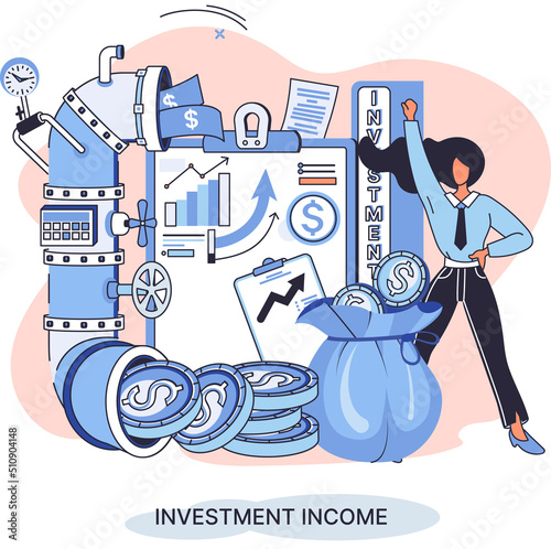 Investment, saving money and finance growth business concept metaphor. Analyzes charts and indicators of income growth. Investment income from securities and other non-commercial investments dividends