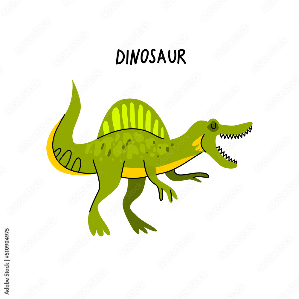 Vector image of a dinosaur, spinosaurus. Flat design. Cute. Isolated Vector image of a dinosaur, spinosaurus. Flat design. Cute. Isolated