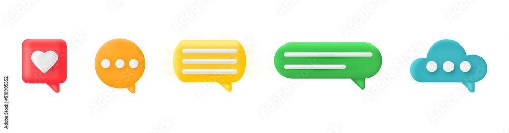 Social media 3d render icon. Like speech bubble. App mobile element. Network digital design. Online message. Emoticon symbol. Business chat. Search sign. Heart tag. Follow button. Vector illustration Social media 3d render icon. Like speech bubble. App mobile element. Network digital design. Online message. Emoticon symbol. Business chat. Search sign. Heart tag. Follow button. Vector illustration