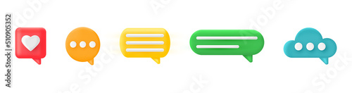 Social media 3d render icon. Like speech bubble. App mobile element. Network digital design. Online message. Emoticon symbol. Business chat. Search sign. Heart tag. Follow button. Vector illustration