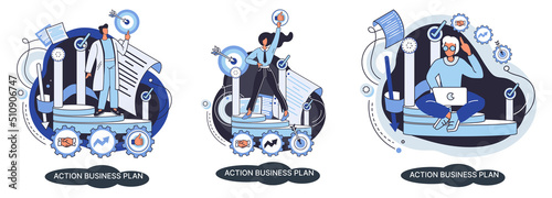 Action business plan, development strategies, foreseeing market risks. Company success secret, idea growing business achieve target metaphor, study production and sales market. Strategic biz planning