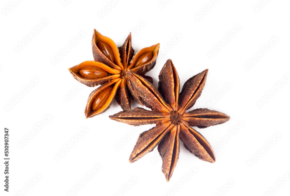 Star anise on the white background