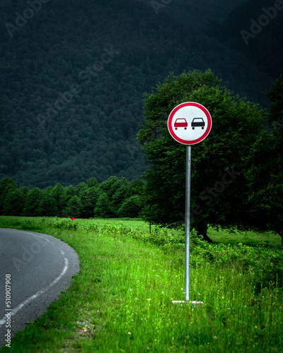 No Passing Zone Sign at the mountain road