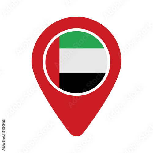Map pin with round United Arab Emirates flag. location of UAE. Vector.