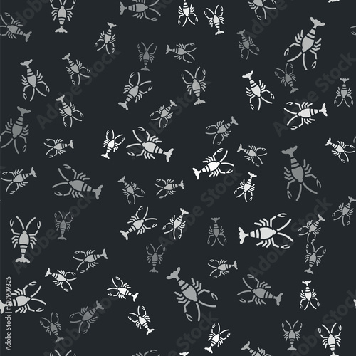 Grey Lobster icon isolated seamless pattern on black background. Vector